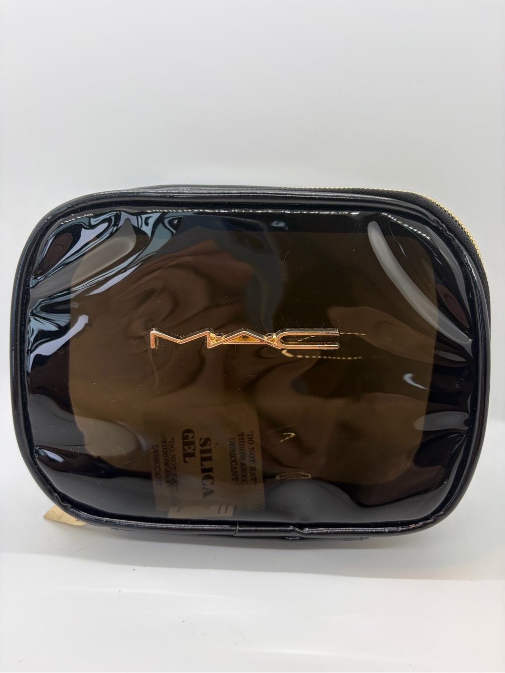 MAC Cosmetics Black Clear Vinyl Cosmetic Case with Gold Logo